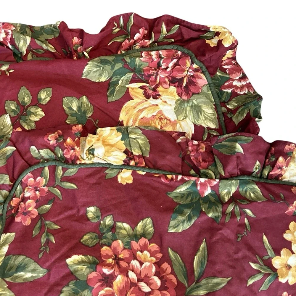 Waverly Garden Room 2 pc Set of Standard Pillow Cases Maroon Floral Ruffled (9)‎